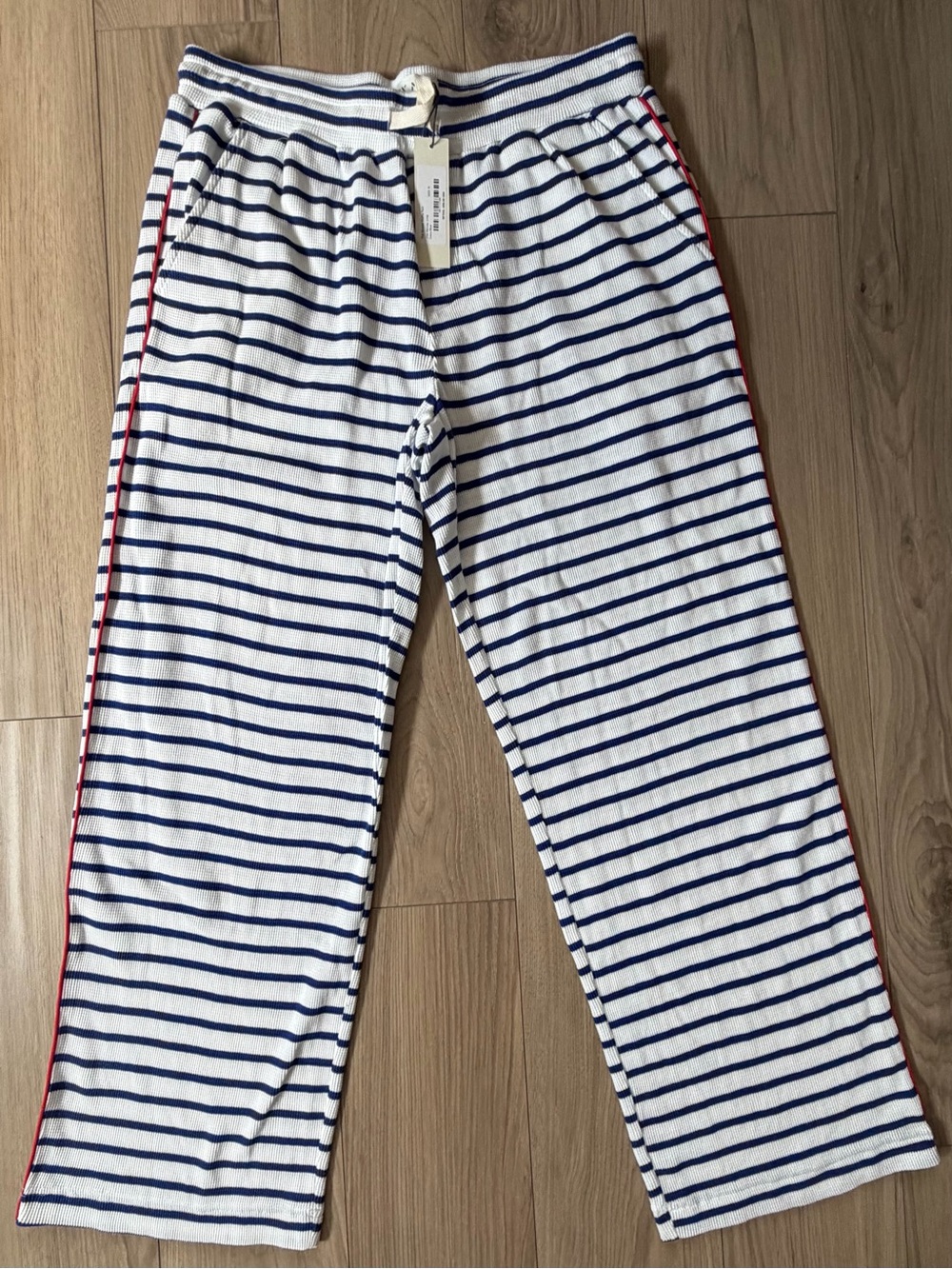 Alex Mill White & Navy Striped Lounge Pants with Red Side Stripe Drawstring M